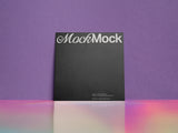 Black square card mockup on an iridescence and purple background.