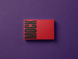 Business card mockup on a paper background top view.