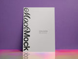 Poster/letterhead mockup on an iridescence and purple paper background.