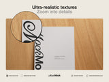 Poster/letterhead mockup on a wooden background.