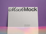 Poster/letterhead mockup on an iridescence and purple background.