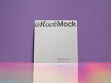 Square card mockup on an iridescence and purple paper background